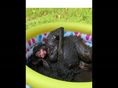 Pig poop whore swimming in shit pool